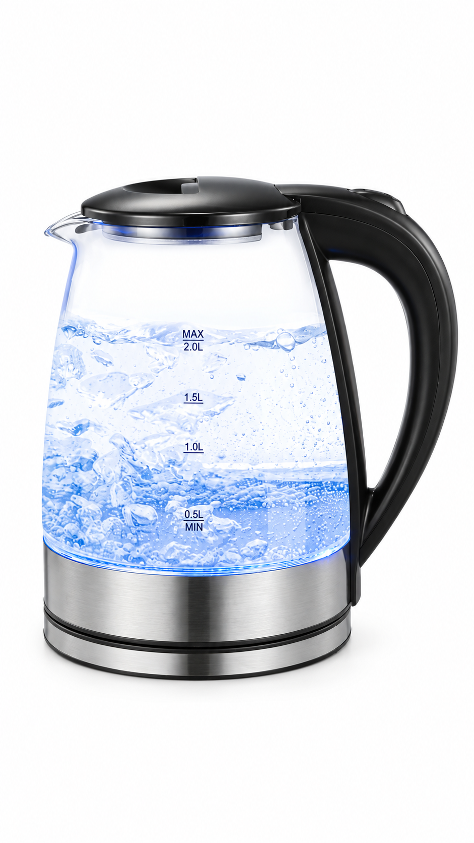 GLASS ELECTRIC KETTLE 2L FAST BOIL QUIET 360 Blue LED BOIL DRY PROTECTION 1800W