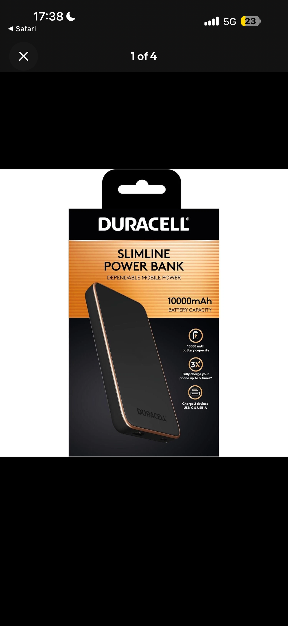 Duracell Power Bank 10,000mAh Portable Mobile Battery Charger USB-C & USB-A