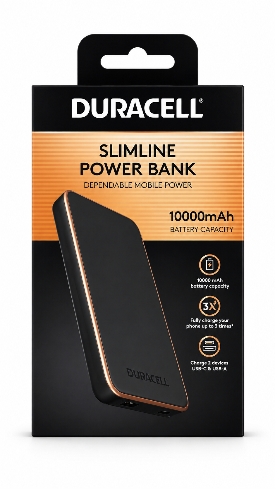 Duracell Power Bank 10,000mAh Portable Mobile Battery Charger USB-C & USB-A