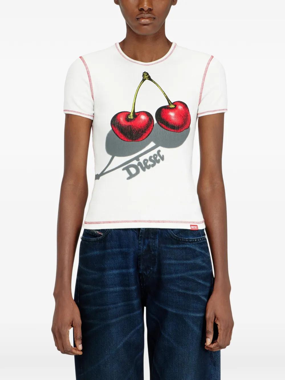Diesel Slim Cotton T-Shirt With Cherry Print - Size UK M