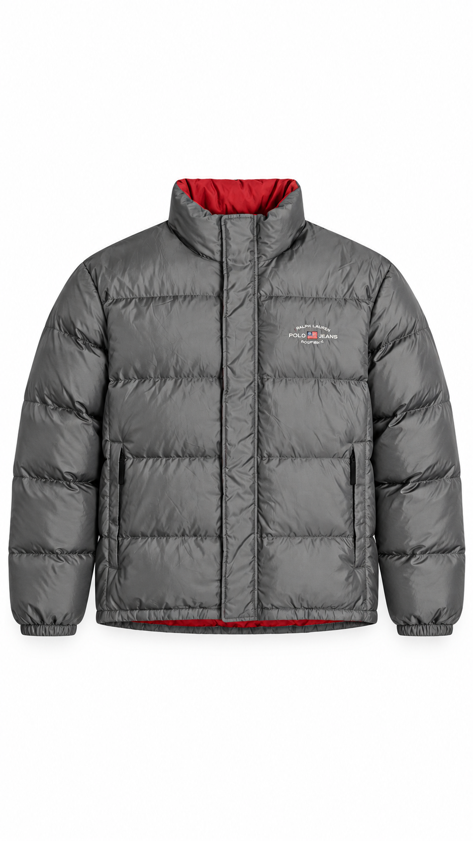 Polo Jeans Ralph Lauren Silver Grey & Red Down Jacket - Authenticity Guaranteed