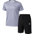 MNTRX Mens Breathable Gym Set Geometric T Shirt Shorts 4 Way Stretch Quick Dry - grey - New🏴