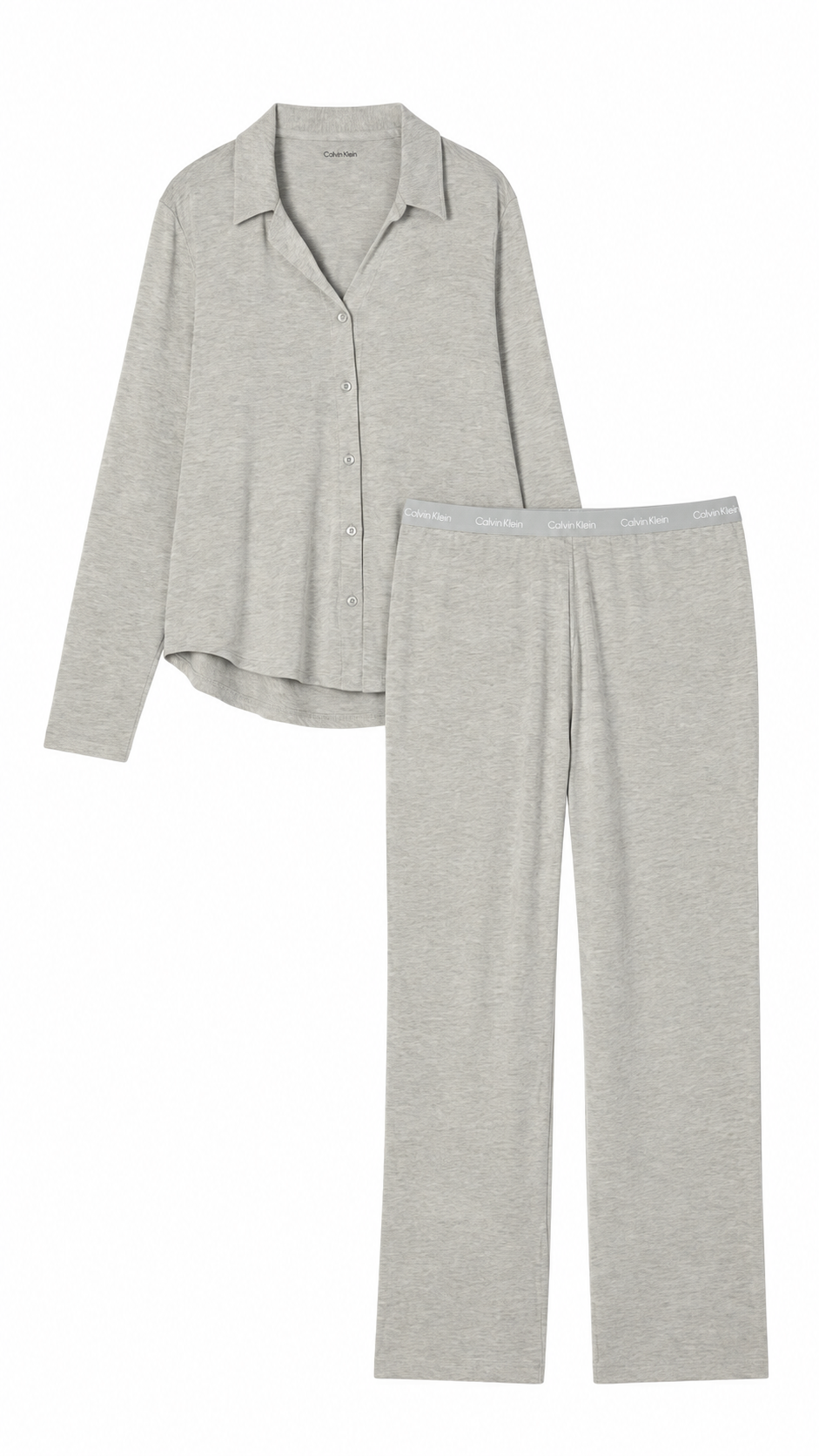 Calvin Klein LS Shirt Womens Button Pyjama Set Grey Heather