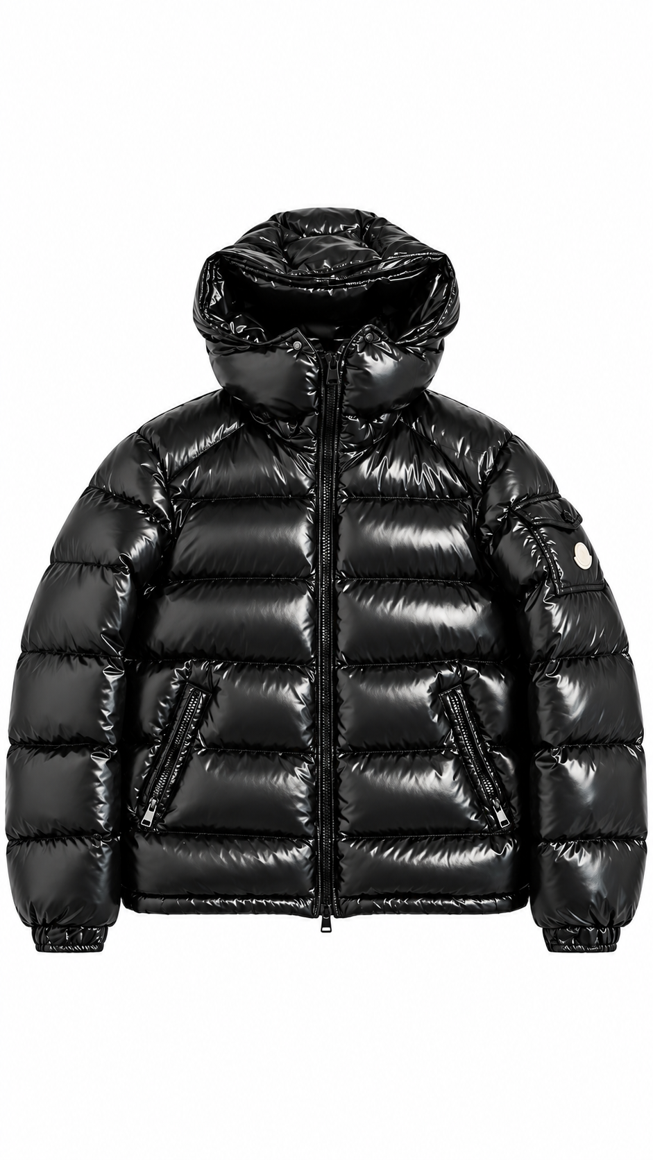 Moncler Men’s Black Hooded Puffer Jacket Nylon Down Zip Logo - Authenticity Guaranteed