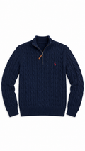 Ralph Lauren Men's Pale Blue Quarter Zip Pullover Navy RL Pony - Authenticity Guaranteed