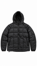 C.P. Company CP Men’s Black Hooded Nylon Puffer Jacket Zip Logo - Authenticity Guaranteed