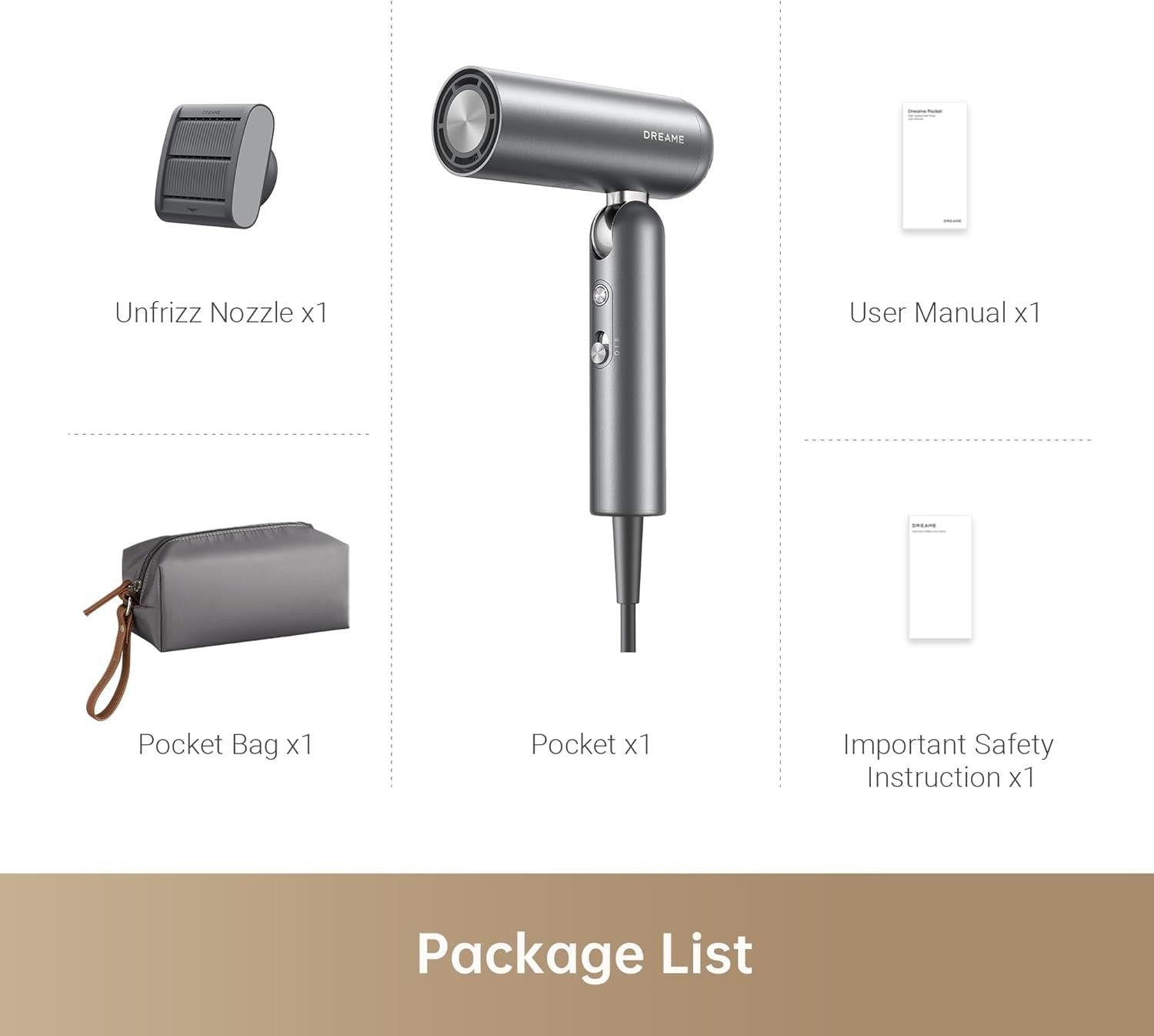 Dreame Pocket High-Speed HairDryer, 110,000RPM Motor, LightWeight, Grey - New 🏴