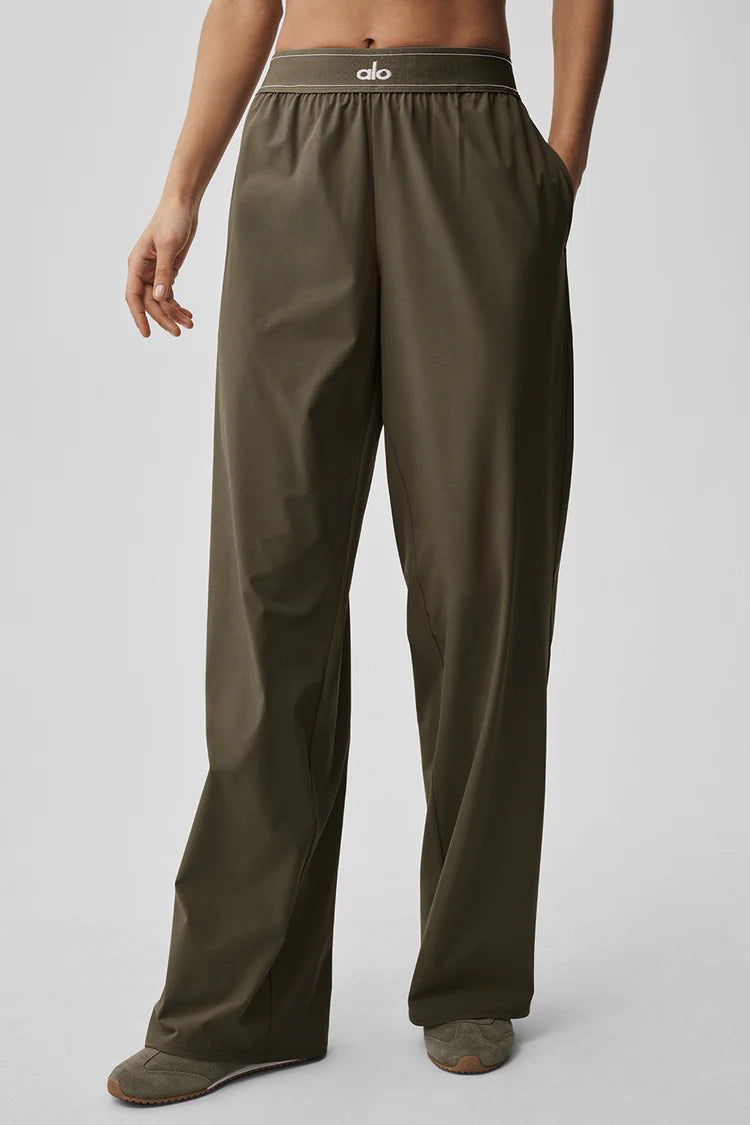 Alo Suit Up Trouses Size S Khaki Green High Waist Wide Leg - New 🏴