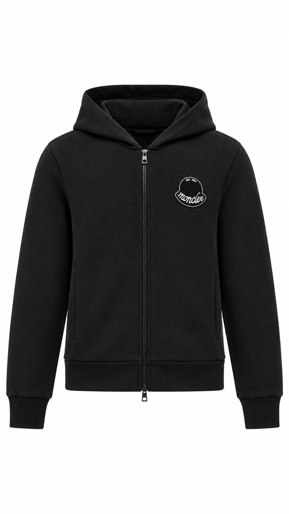 Moncler Black Logo Cotton Zip-Up Hoodie