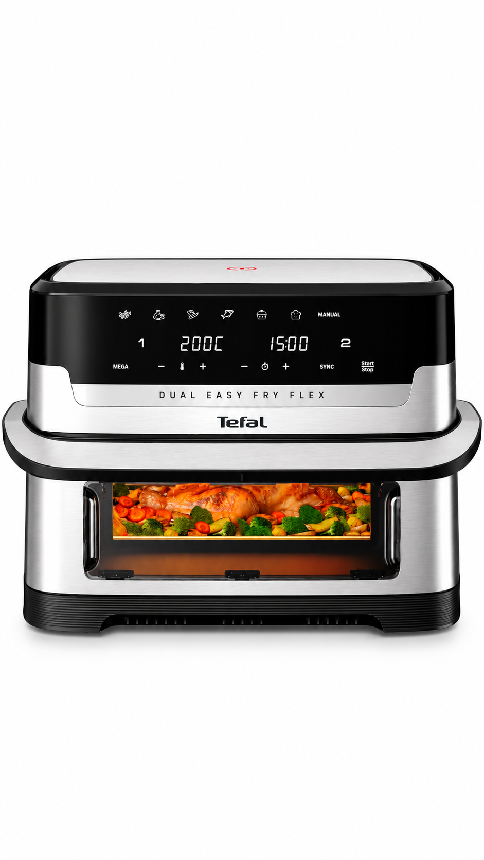 Tefal EY922DG1 Easy Fry Flex 9L Dual Air fryer 7 Pre-sets 2700W Stainless Steel