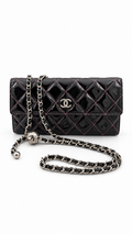 Chanel Timeless Classic Black Quilted Wallet On Chain WOC. Patent Leather - Authenticity Guaranteed