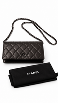 Chanel Black Brown Quilted On Chain WOC Bag Vintage Wallet CC Metallic - Authenticity Guaranteed