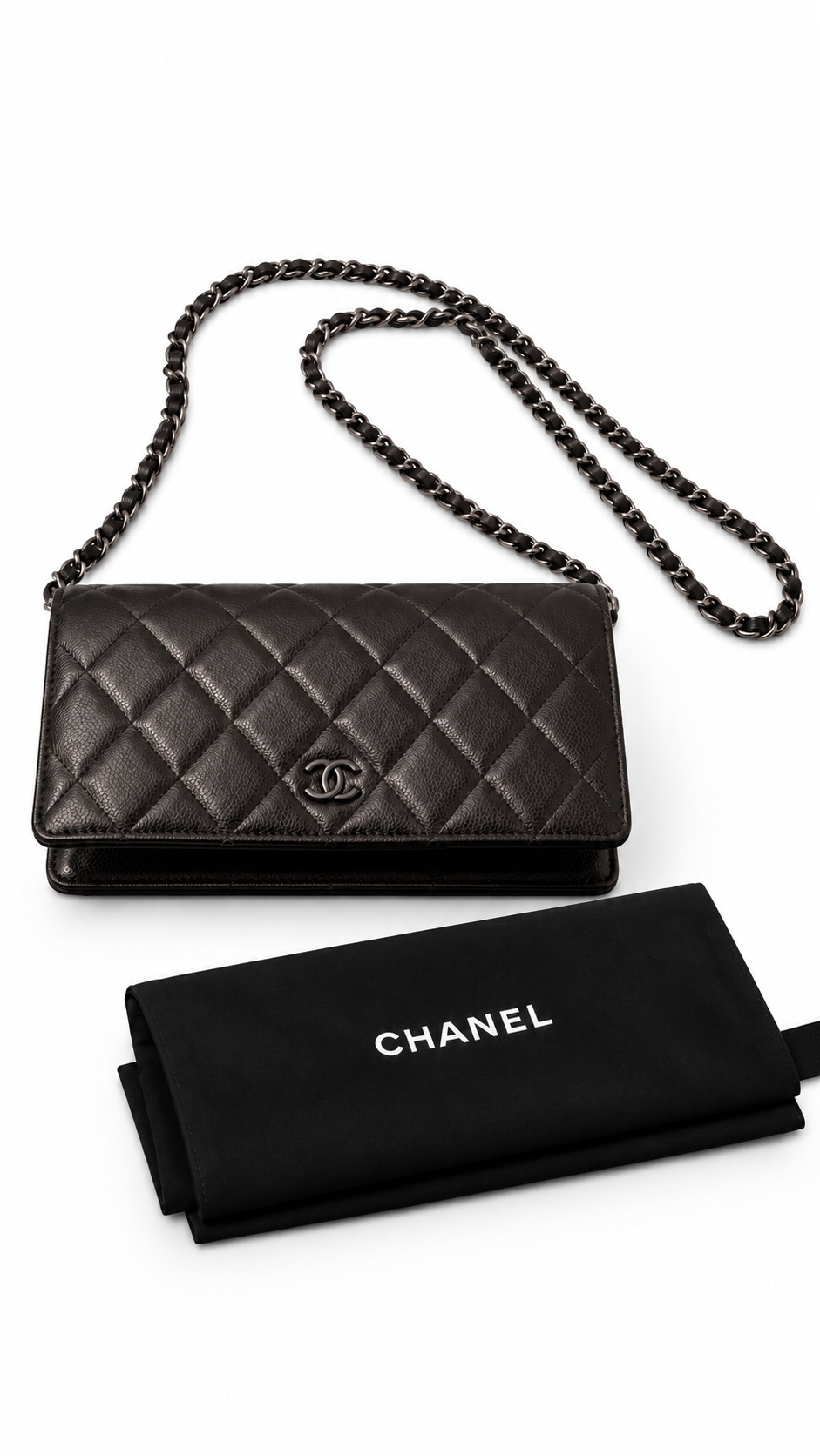Chanel Black Brown Quilted On Chain WOC Bag Vintage Wallet CC Metallic - Authenticity Guaranteed