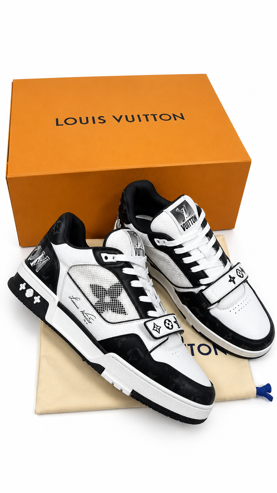 Louis Vuitton Denim Strap LV Trainers Black White - Authenticity Guaranteed