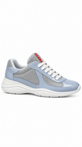 PRADA Men's Americas Sneakers Cup Patent Leather Pearl Silver - Authenticity Guaranteed
