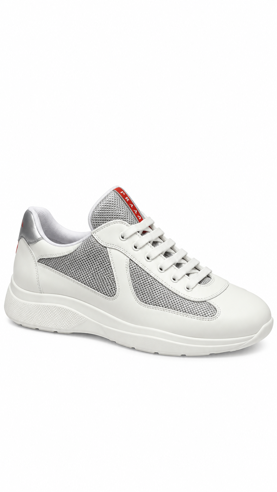 PRADA Americas Cup Leather Sneakers White/Silver Men’s - Authenticity Guaranteed