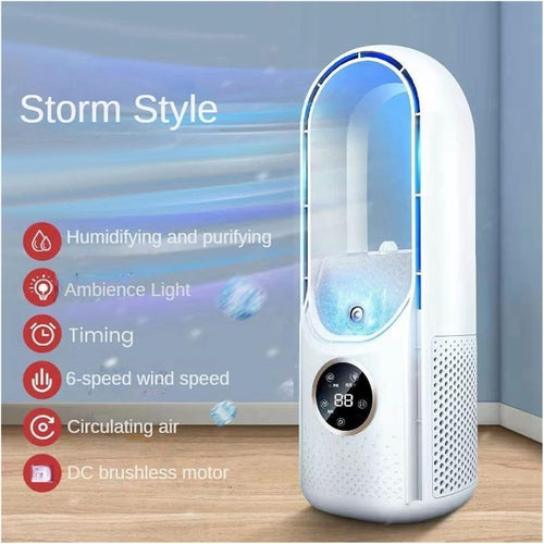 Air 6 Speed Silent Timer Air Conditioner Cooler Leafless Electric Fan W/ Light - New🏴