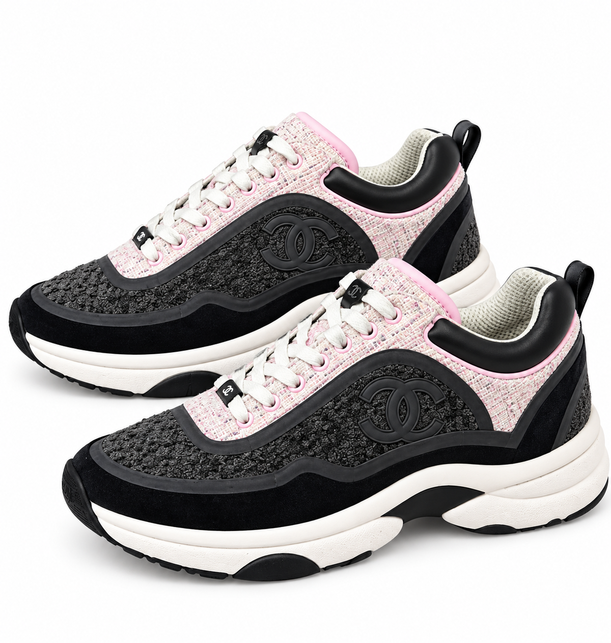 Chanel CC Tweed Runners Grey & Pink - Authenticity Guaranteed