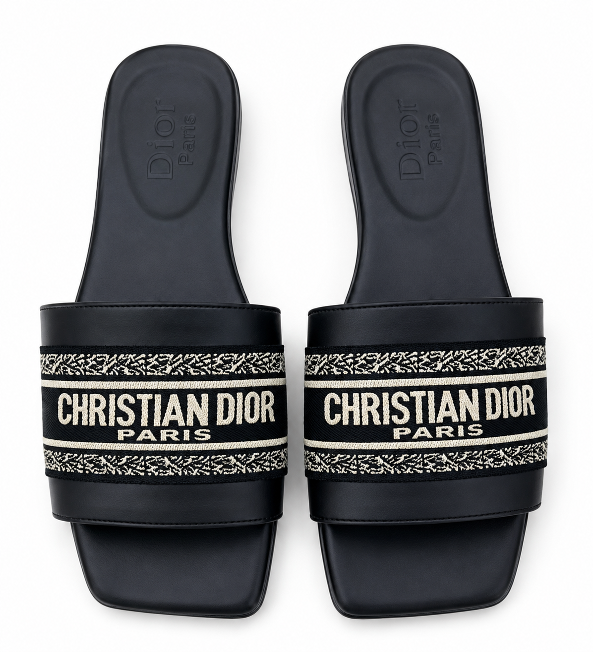 Dior Dway Slide-Black /Gold Embroidered -Size 5