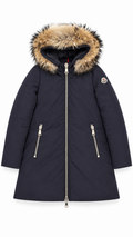 Women’s Moncler Dimitra Navy Fur Hood Padded Parka I Authenticity Guaranteed