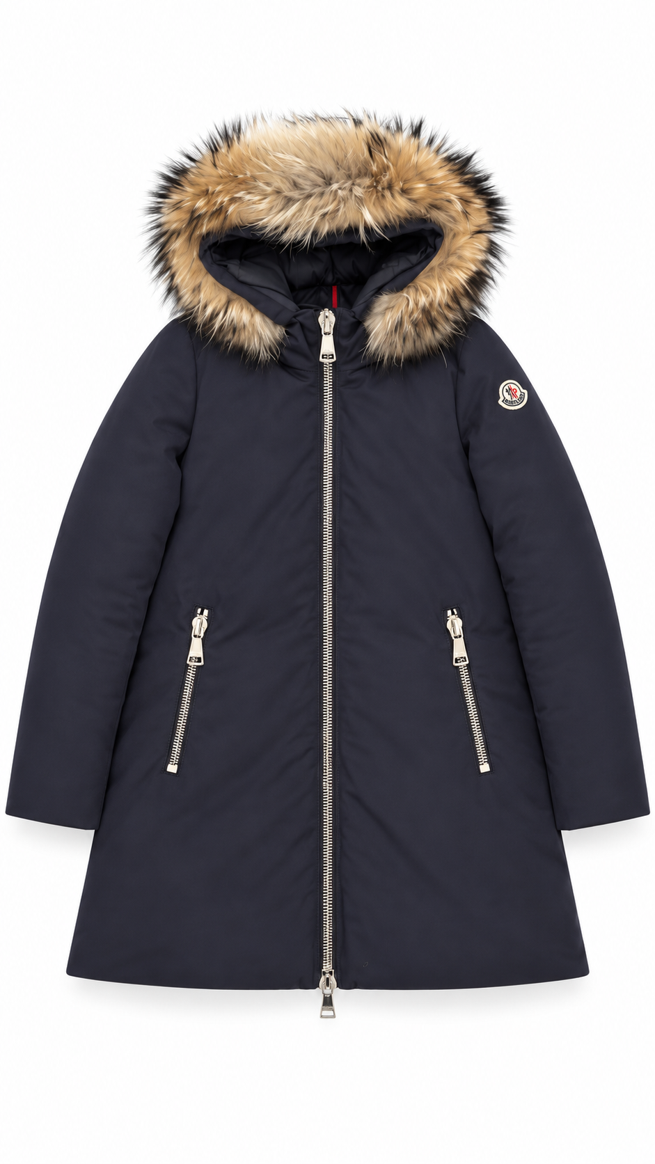 Women’s Moncler Dimitra Navy Fur Hood Padded Parka I Authenticity Guaranteed