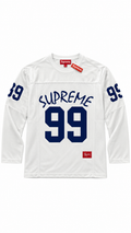 Supreme 99 LS Football Top White Blue SS24 I Authenticity Guaranteed