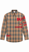 Burberry Men's Check Print Long Sleeve Shirt Beige I Authenticity Guaranteed