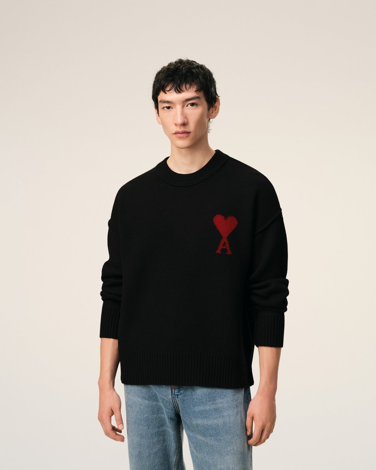 Ami Paris Black Sweater With Ami De Coeur - M