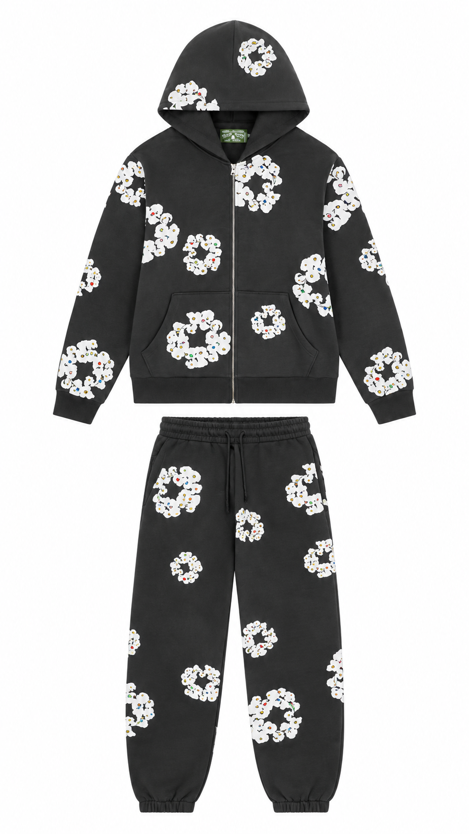 Denim Tears Rhinestone The Cotton Wreath Vintage Black Zip-Up Tracksuit
