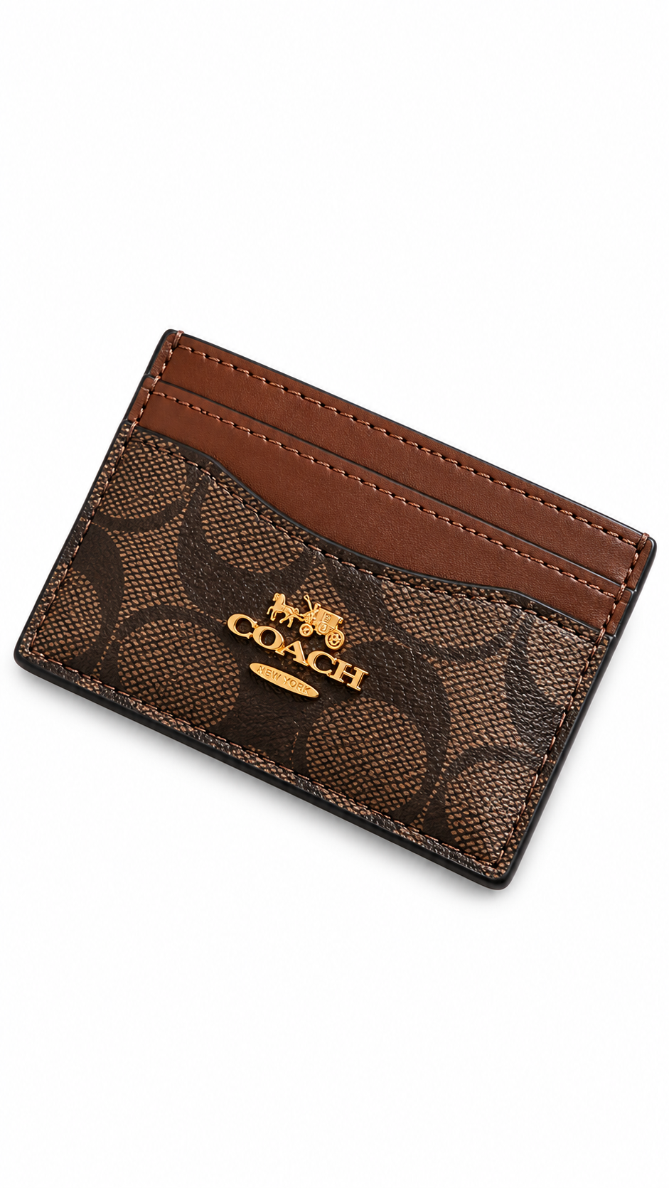 Coach Women’s Signature Logo Leather ID/Document Card Case Brown Black
