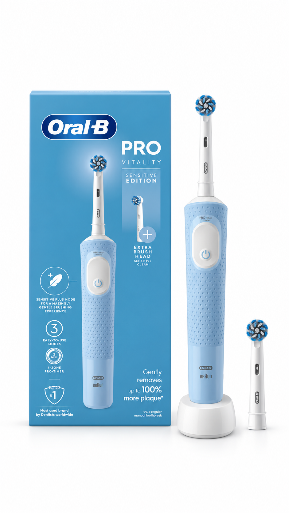Oral-B Vitality Pro Blue Electric Toothbrush Rechargeable with Smart Timer +2