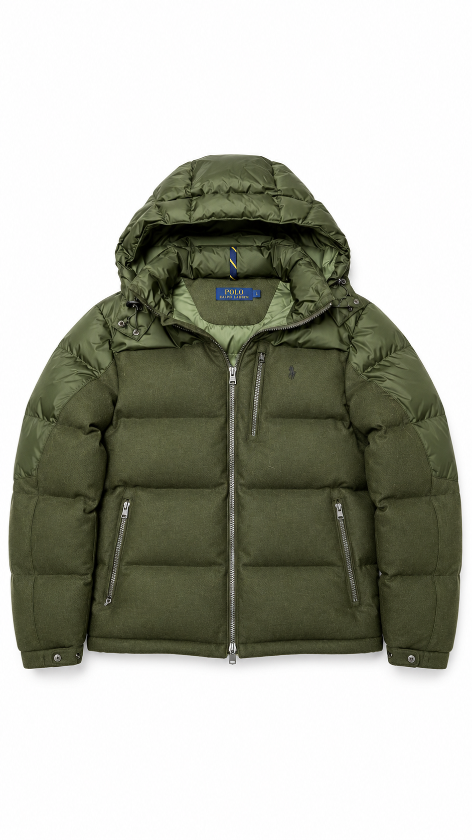 POLO RALPH LAUREN MENS KHAKI DOWN JACKET MEDIUM WOOL GREEN I Authenticity Guaranteed