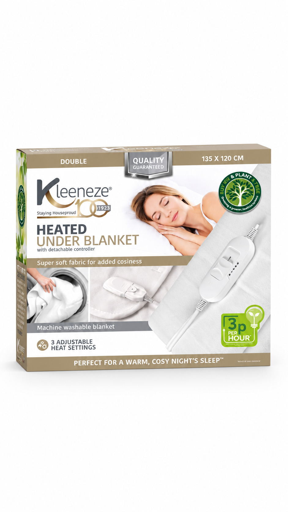 Kleeneze Heated Underblanket 135 X 120cm 3 Adjustable Heat Settings Soft Fabric
