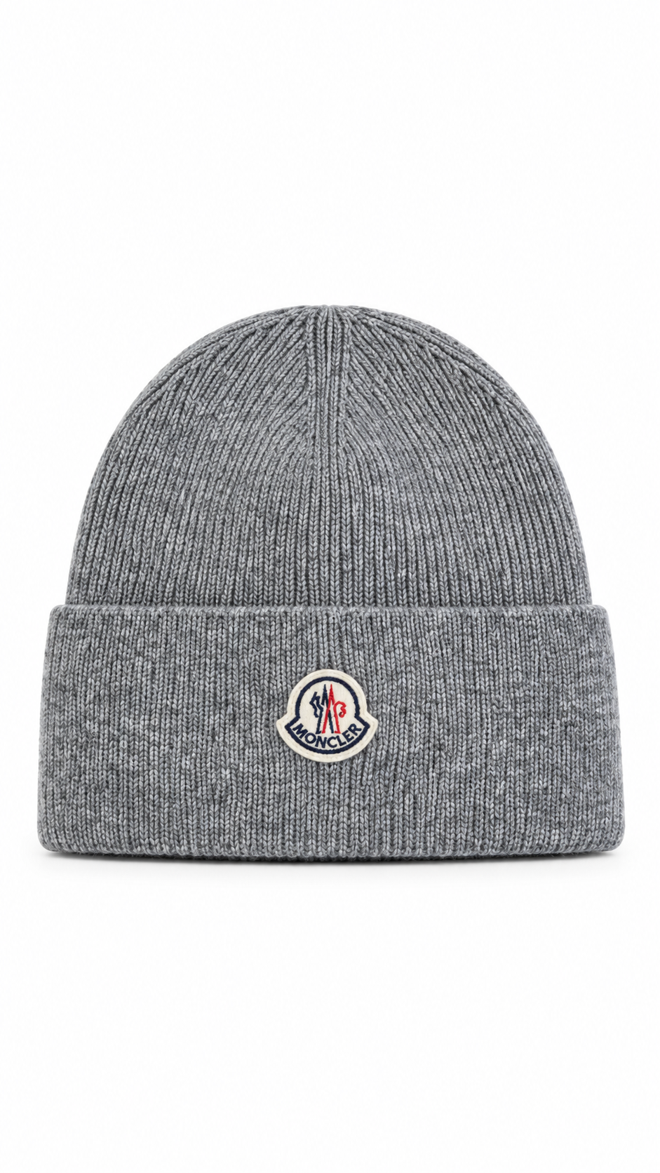 Moncler Grey Ribbed Cotton Beanie