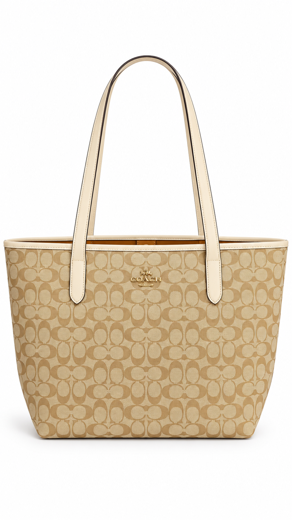 Coach Signature Logo Canvas/Leather Mini Tote Bag Beige/White Magnetic Top Pockets I Authenticity Guaranteed