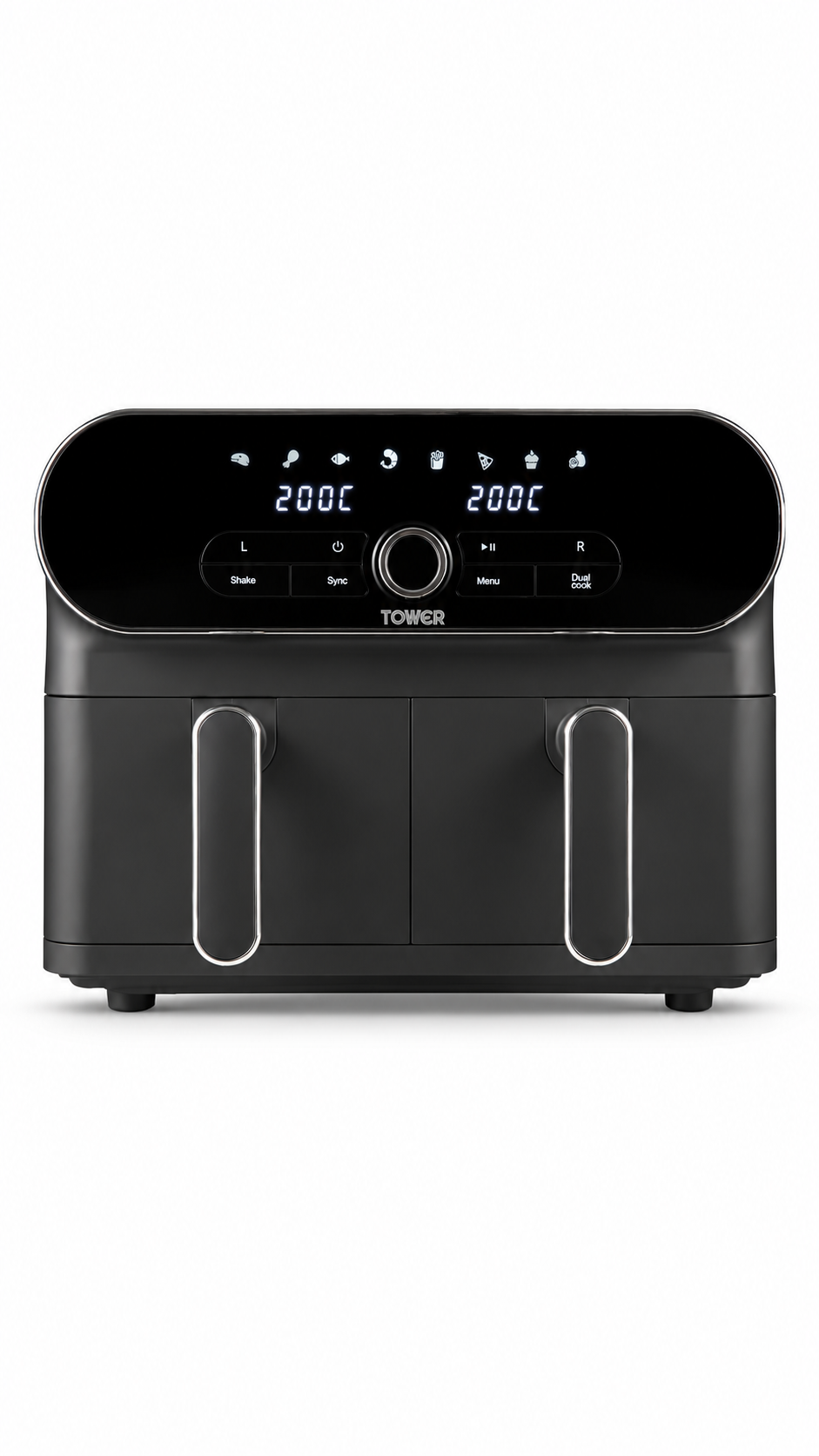 Tower Dual Air Fryer, 8-in-1 Vortx 10.4L, 2 x 5.2L 1700W, T17138, in Graphite