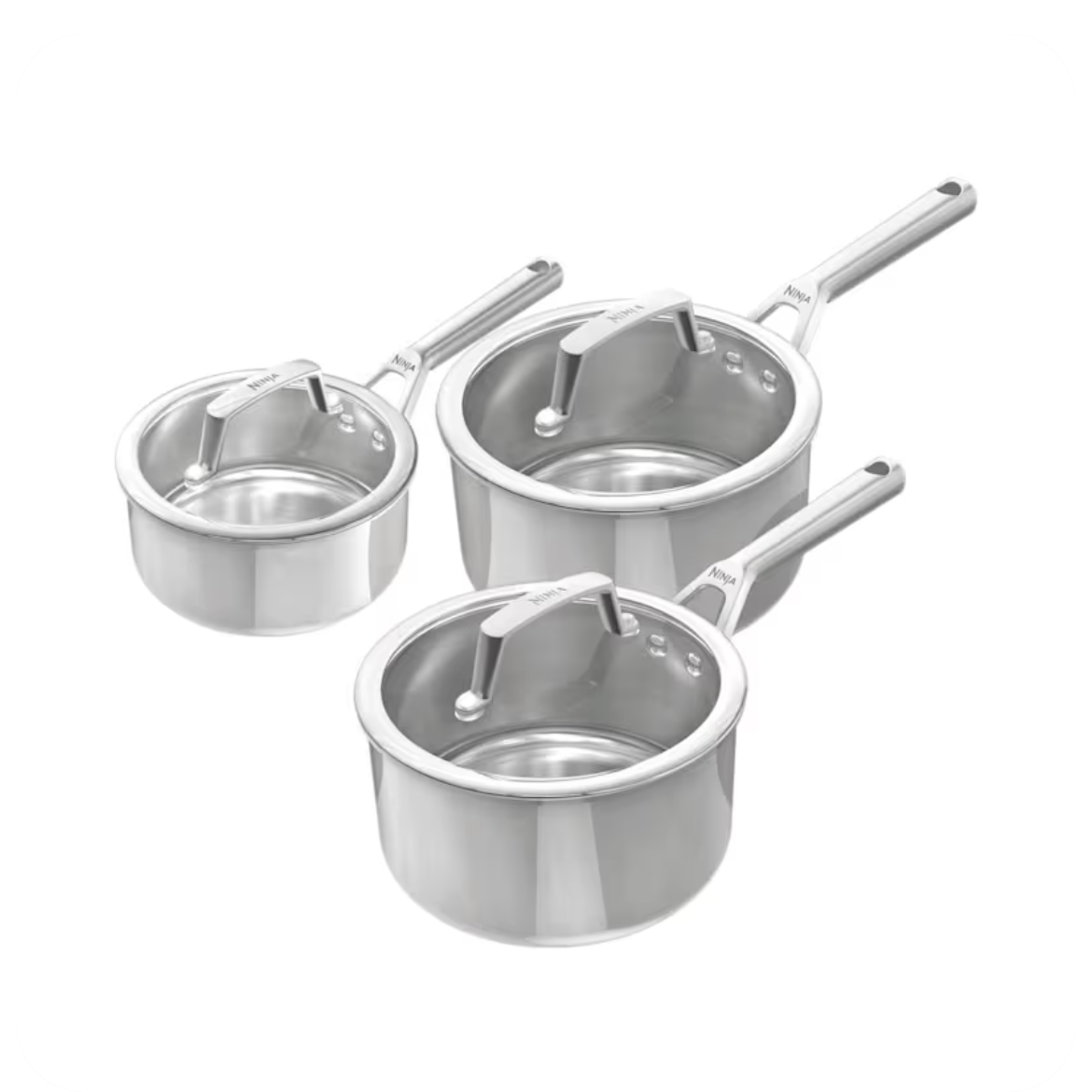 Ninja EverClad Stainless Steel 3-Piece Saucepan Set with Lids C93003EUI 🔌