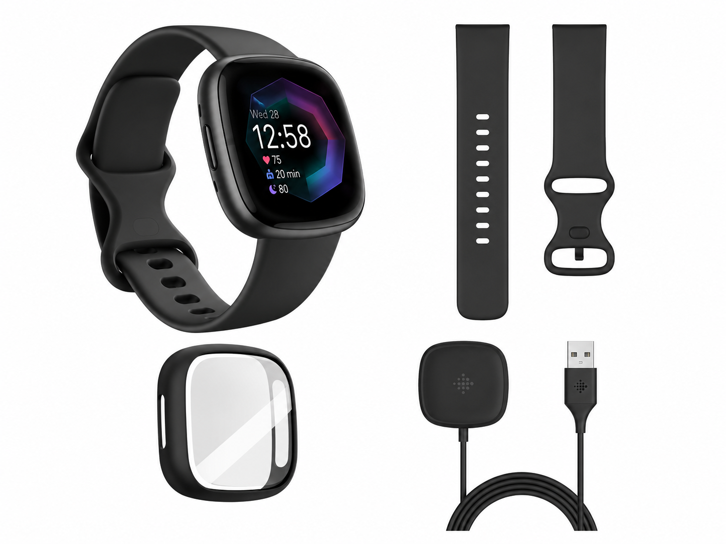 Fitbit Sense 2 Bundle - x2 Wrist Straps, Full Screen Protector