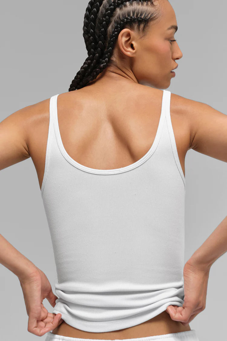 Alo White Ribbed Tank Top - Small 🌀