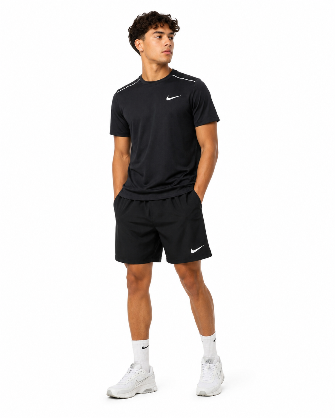 Nike Miler Black Set Slim Hoodie Shorts