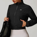 Alo Yoga Women's Black Full Zip Funnel Neck Cotton Rich Gym Jacket
