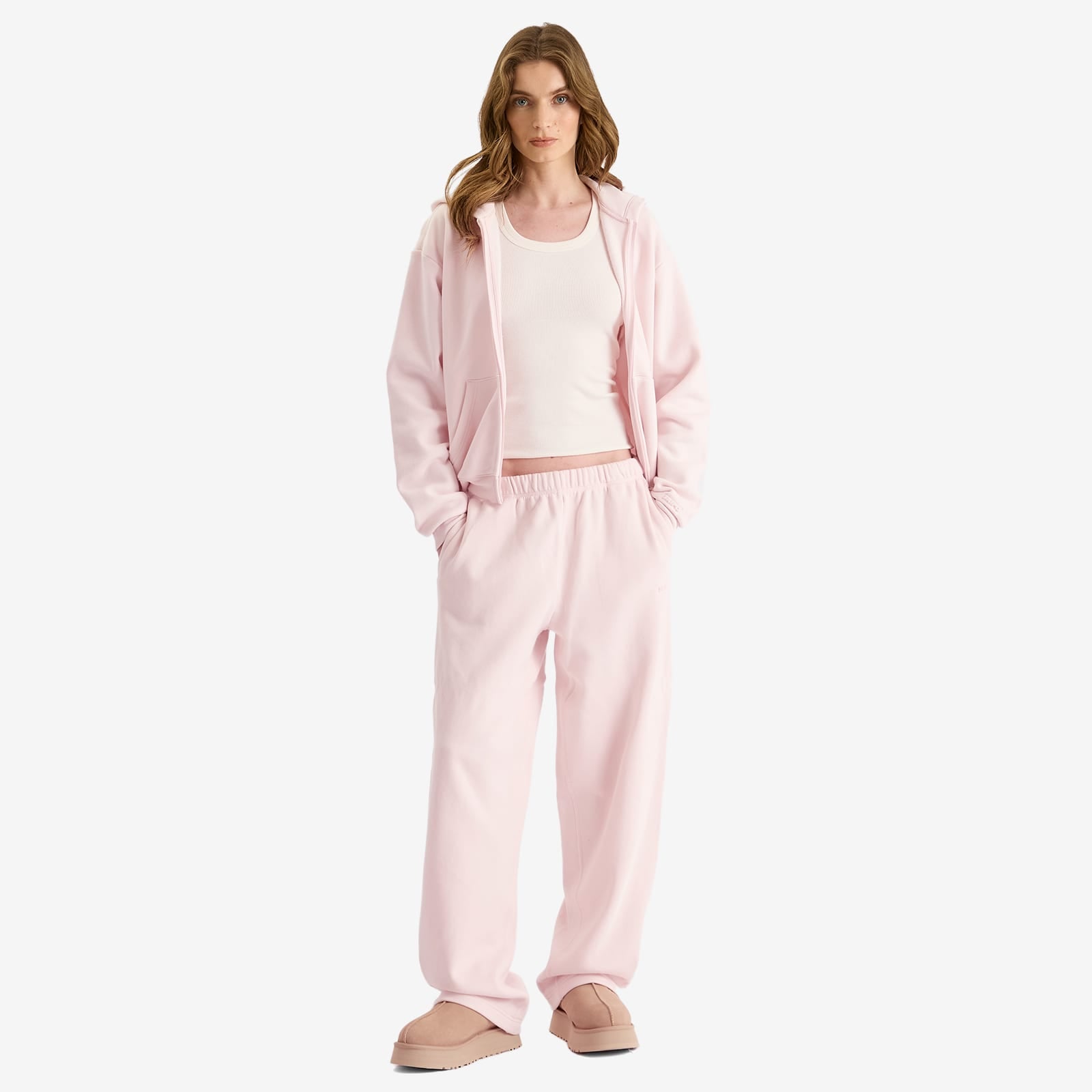 Skims Classic Zip-Up Hoodie + Bottoms Set- Barely Pink