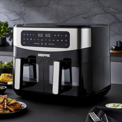 Double Basket Air Fryer Oven Digital Cooker 9L Timer Oil Free Frying 2600W Black