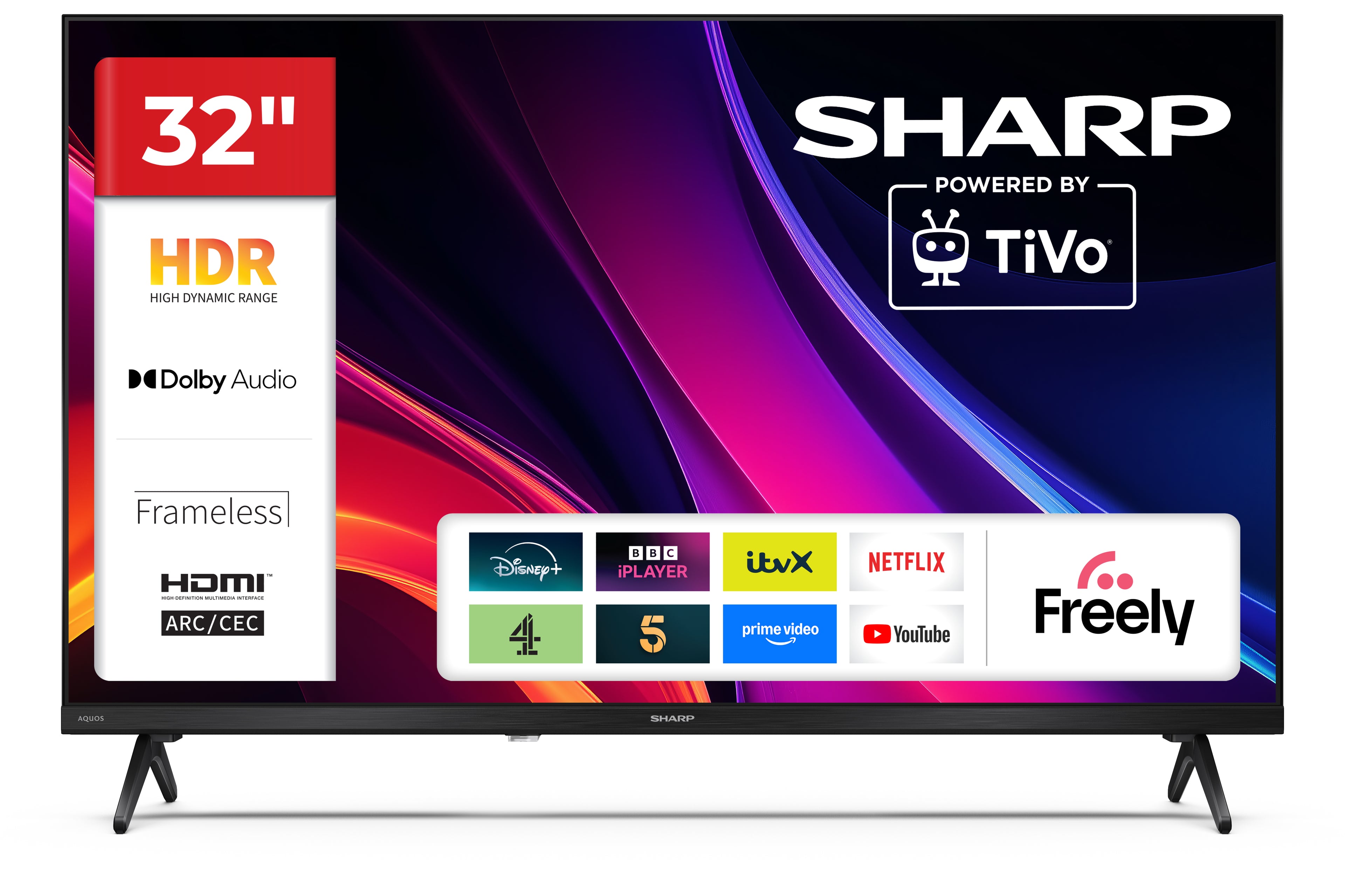 Sharp 32HE2045K Frameless HDMI Wi-Fi HDR LED HD 32'' Smart TV - Black A