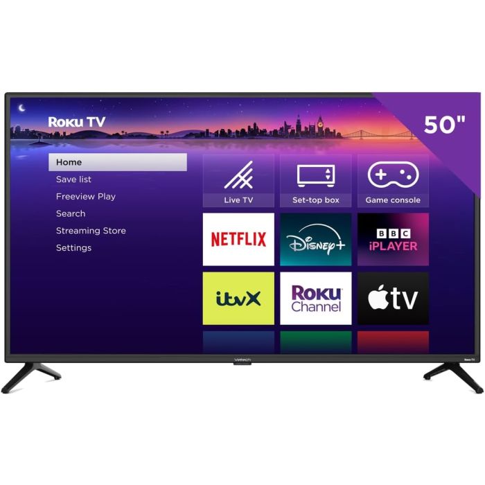 Polaroid P50URF1315U 50 Inch Smart TV Roku 4K Ultra HD LED UHD Ultra Slim Frame