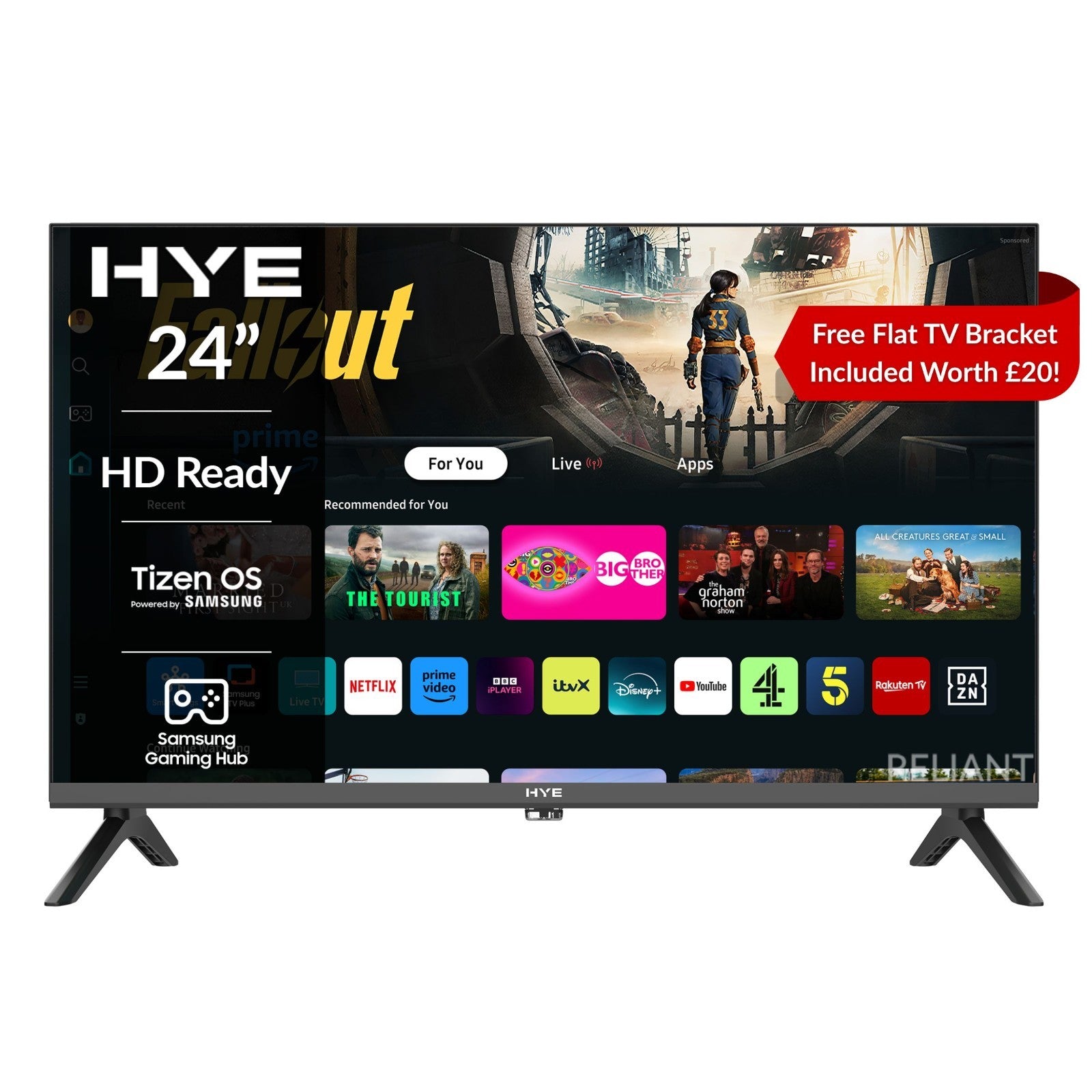 HYE 24" Inch Smart TV HD Ready 720p Frameless Tizen OS 3 x HDMI - 24HDS1008