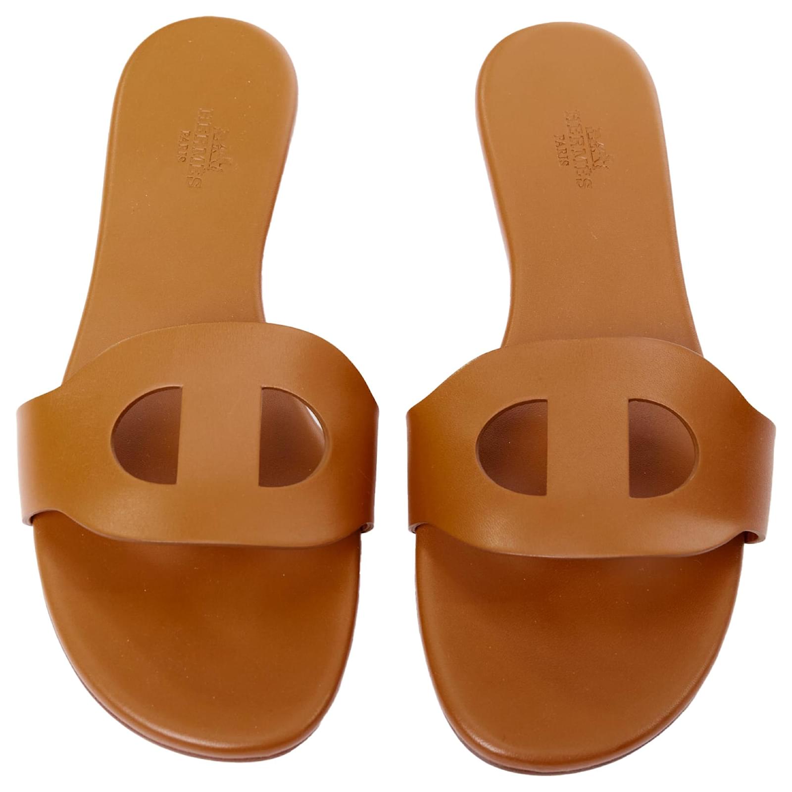 Hermes Cut Out Tan Slides