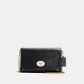 Coach Women’s Black Leather Medium Clutch Crossbody Bag With Gold Chain Accents