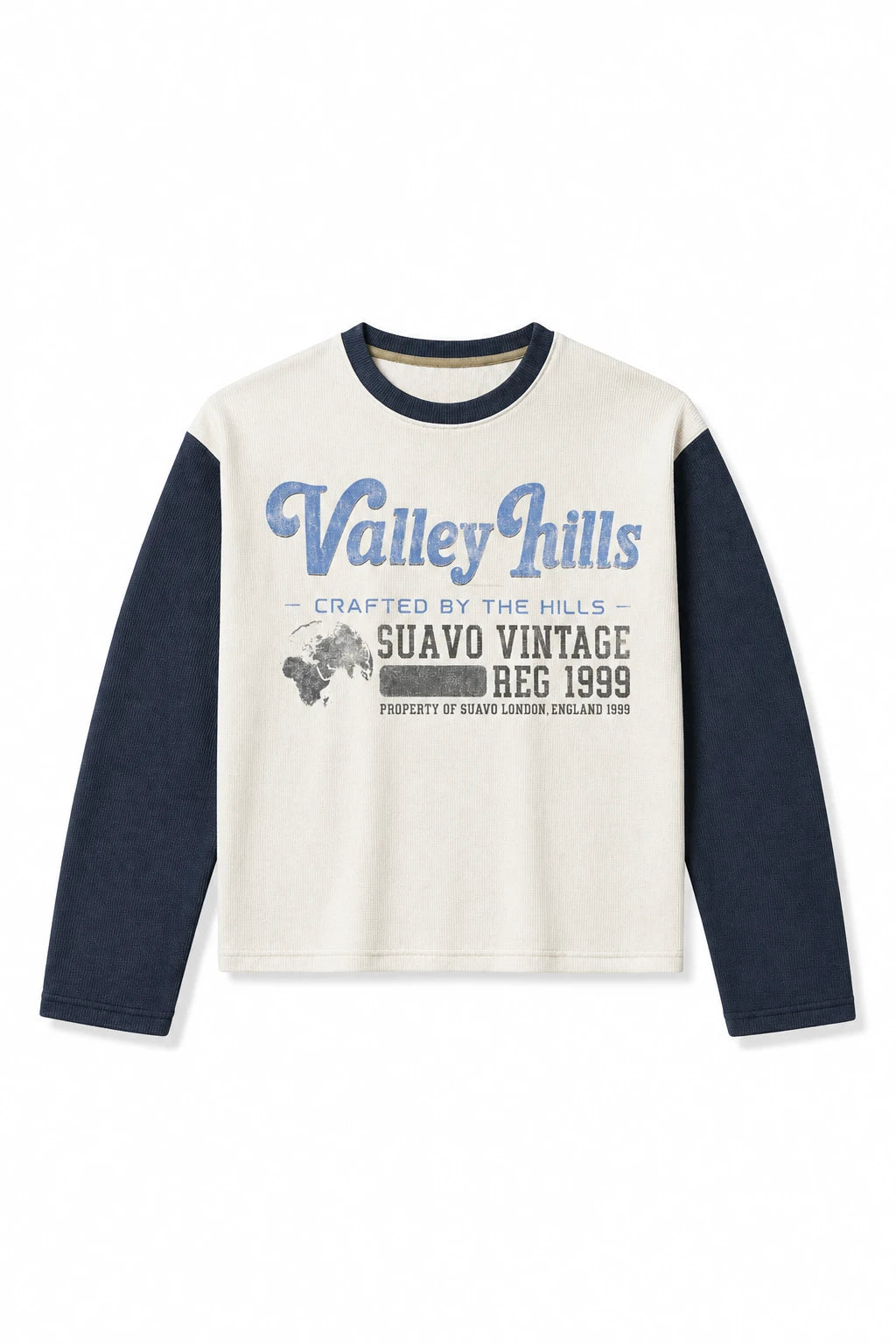 Suavo London Valley Hills Raglan Waffle L/S Blue T-Shirt