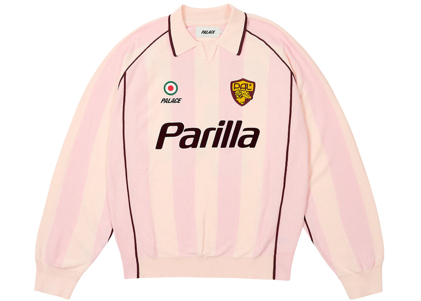 palace x parilla pink striped collared jumper